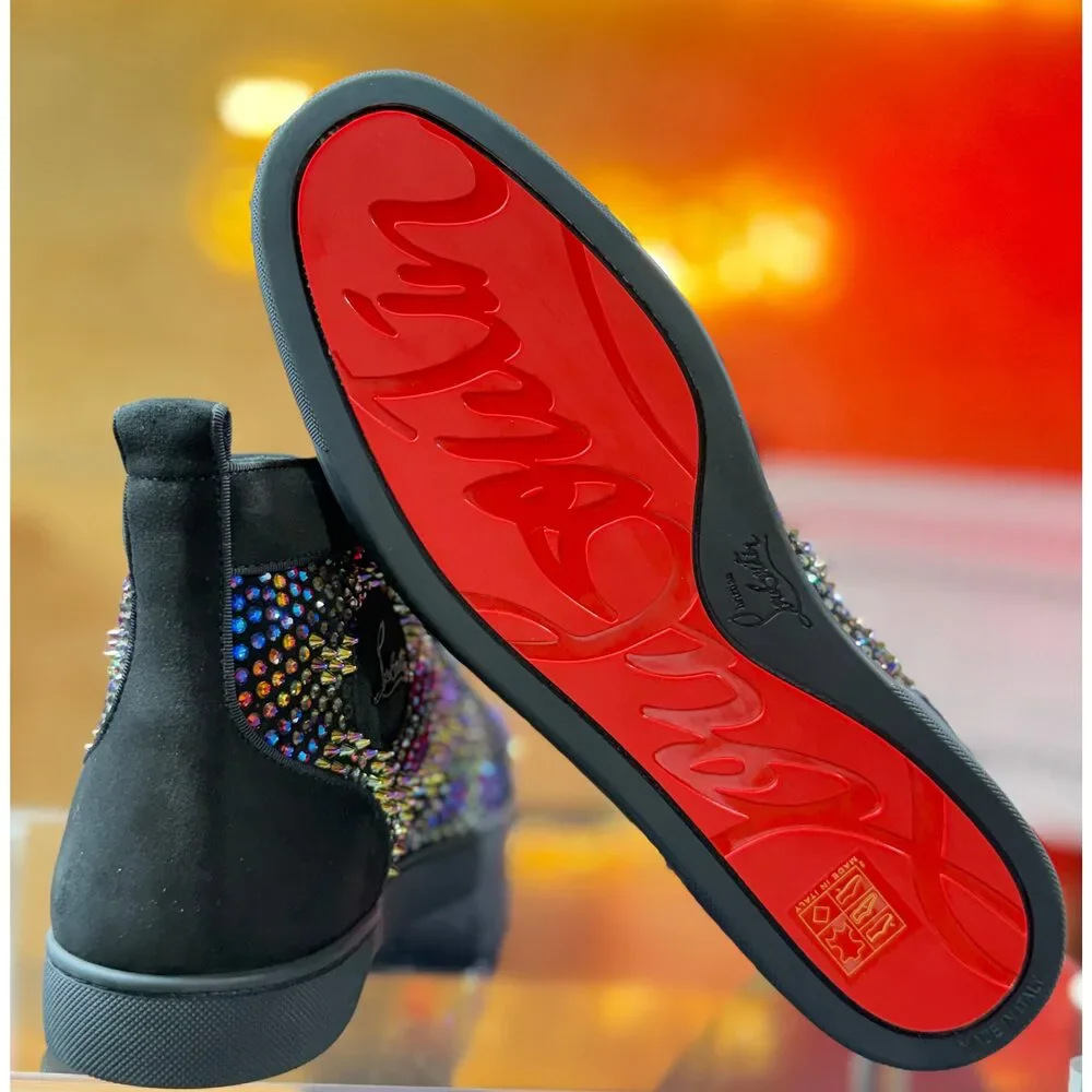 Christian Louboutin Men’s High-Top Sneakers Black Multicolor Crystal Strass Spi
